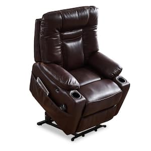 Brown PU Leather Electric Power Lift Massage Recliner Chair with Remote Control, Cup Holders and USB Port Charger