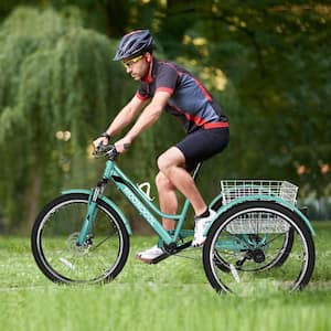 24 in. Adults Trikes with Shopping Basket, Adult Mountain Bike, 7-Speed 3-Wheel Bike Mountain Tricycle Cruiser Trike