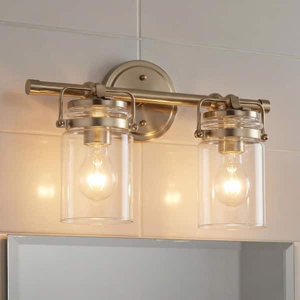 Brinley 15.75 in. 2-Light Champagne Bronze Vintage Bathroom Vanity Light with Clear Glass