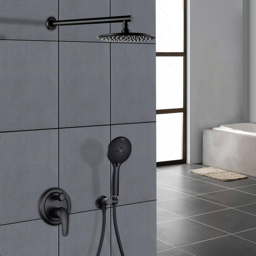 5-Spray 9 in. 2.66 GPM Wall Mount Dual Shower Heads with Handheld Built-In Shower System in Black price history on PriceWatchPro