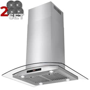 30 in. 343 CFM Convertible Island Mount Range Hood in Stainless Steel Tempered Glass with 2 Set Carbon Filter