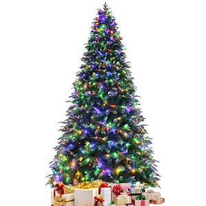 9 ft. Pre-Lit Snowy Artificial Christmas Tree Hinged Tree 11 Flash Modes with 780 Multi-Color Lights