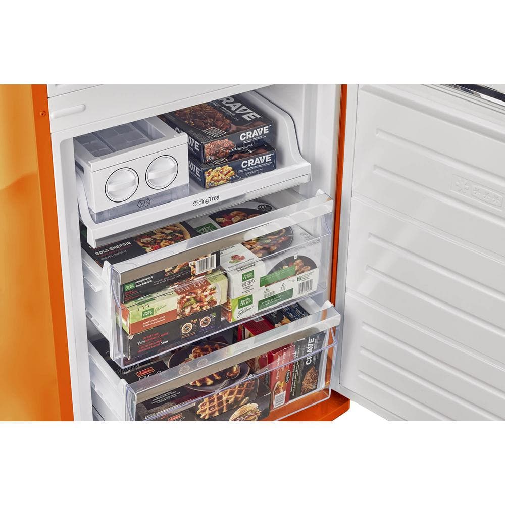 Creamsicle Orange Retro Bottom Freezer Refrigerator with Chrome Handles