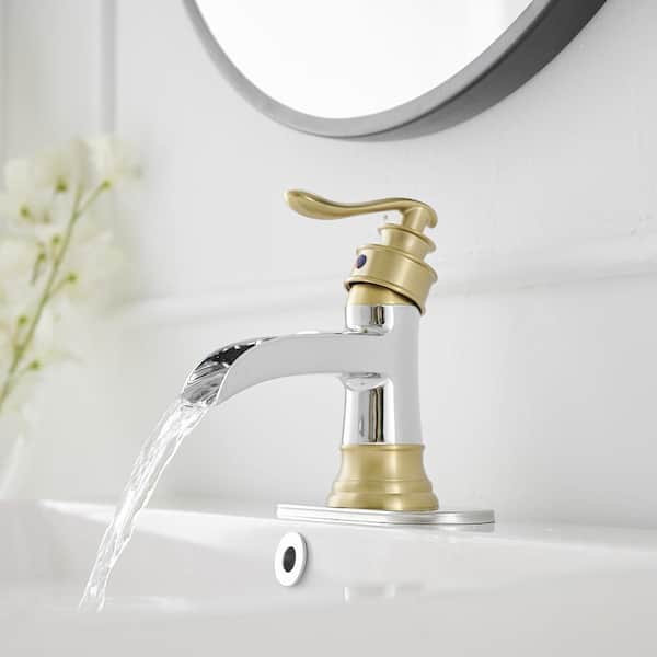 Single Handle Single Hole Bathroom Faucet with Drain Kit Included and Corrosion Resistant,Detachable in Brushed Gold