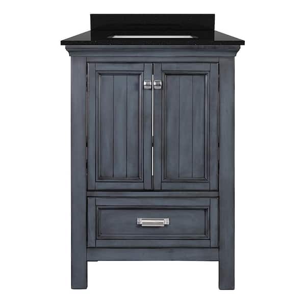 Foremost Brantley 25 in. x 22 in. Bath Vanity in Harbor Blue with Granite Vanity Top in Galaxy Black with White Basin