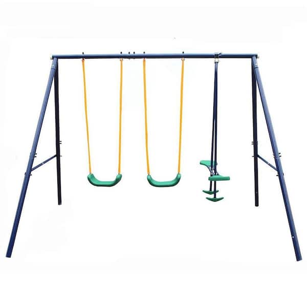 TIRAMISUBEST W1408XY60517 Blue 3 in 1 Outdoor Metal Swing Set with Glider - 1
