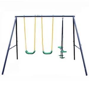 Blue 3 in 1 Outdoor Metal Swing Set with Glider