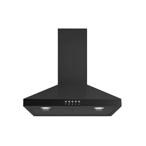 Winflo 30 in. Convertible Wall Mount Range Hood in Black with Mesh Filters and Push Button Control