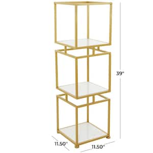 39 in. Marble Stationary Gold Shelving Unit with 3 Marble Shelves