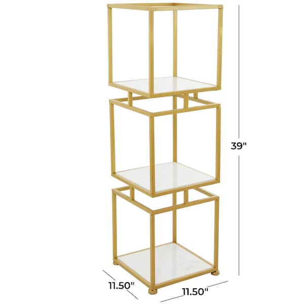 39 in. Marble Stationary Gold Shelving Unit with 3 Marble Shelves