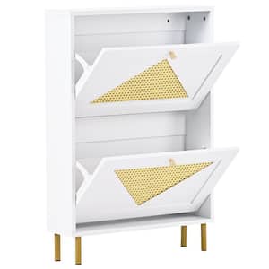23.6 in. W x 6.6 in. D x 30.3 in. H White Rattan Linen Cabinet with 2 Flip Drawers for Heels, Boots, Slippers