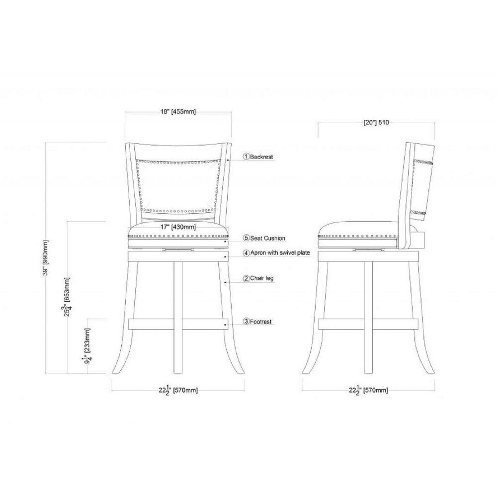 Bristol 24" Black Leather High-Back Swivel Counter Stool