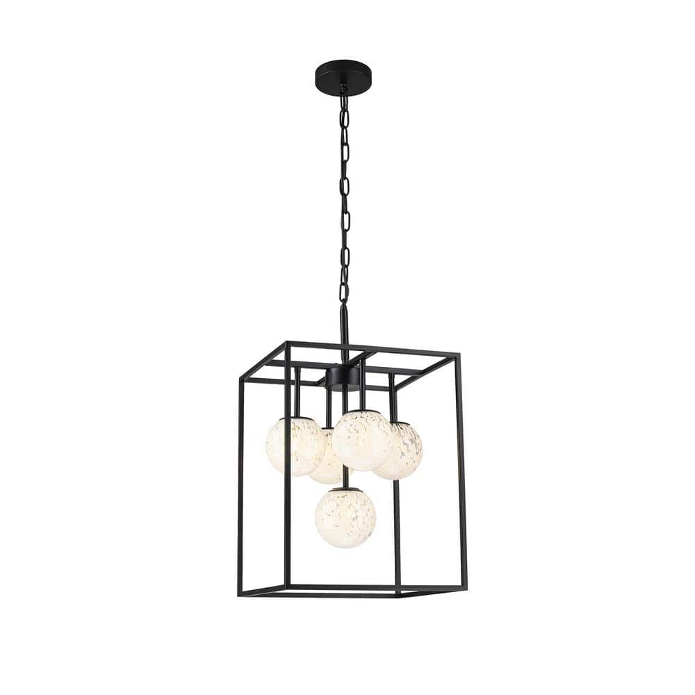 Diana 5-Light Contemporary Foyer Hall Lantern Chandelier Art Deco Marbleized Glass Shades in Matte Black, Bulbs Included price history on PriceWatchPro