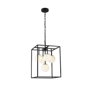 Diana 5-Light Contemporary Foyer Hall Lantern Chandelier Art Deco Marbleized Glass Shades in Matte Black, Bulbs Included