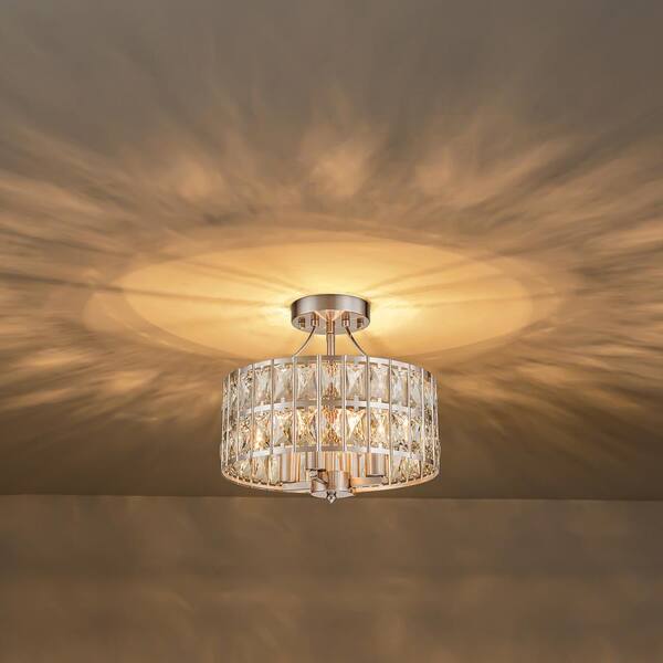 Rennnsan Madeline 12.59 in. 4-Light Round Chrome Drum Semi Flush