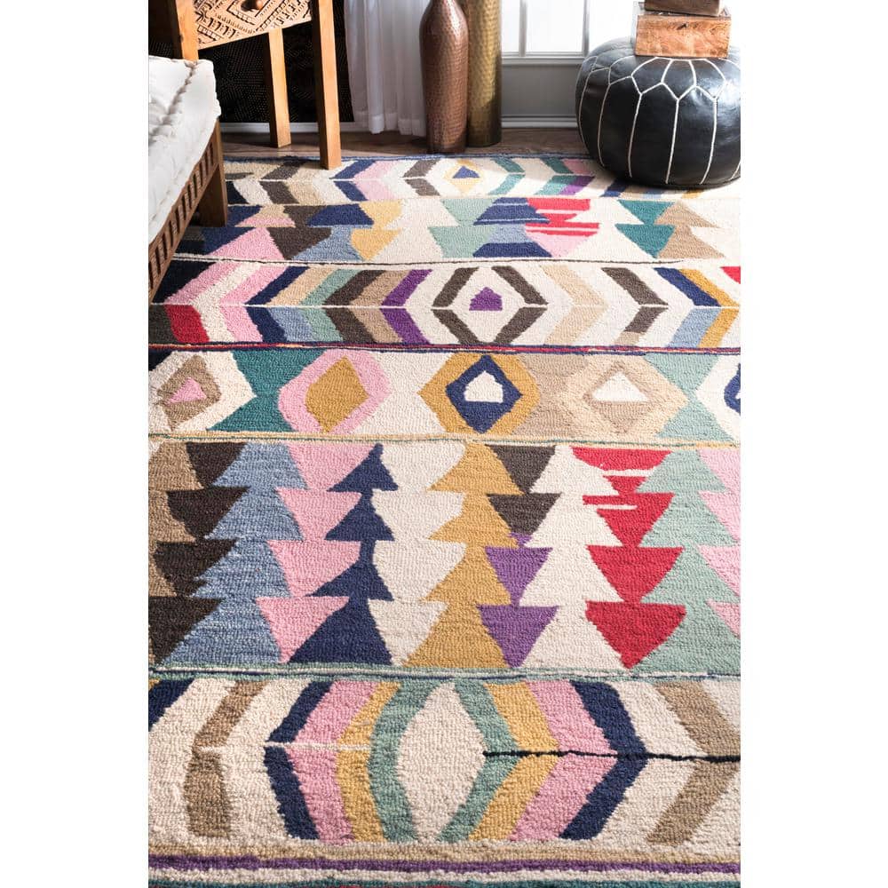 Bohemian Brilliance Hand Tufted Multicolor Wool Geometric Rug 8' x 10'