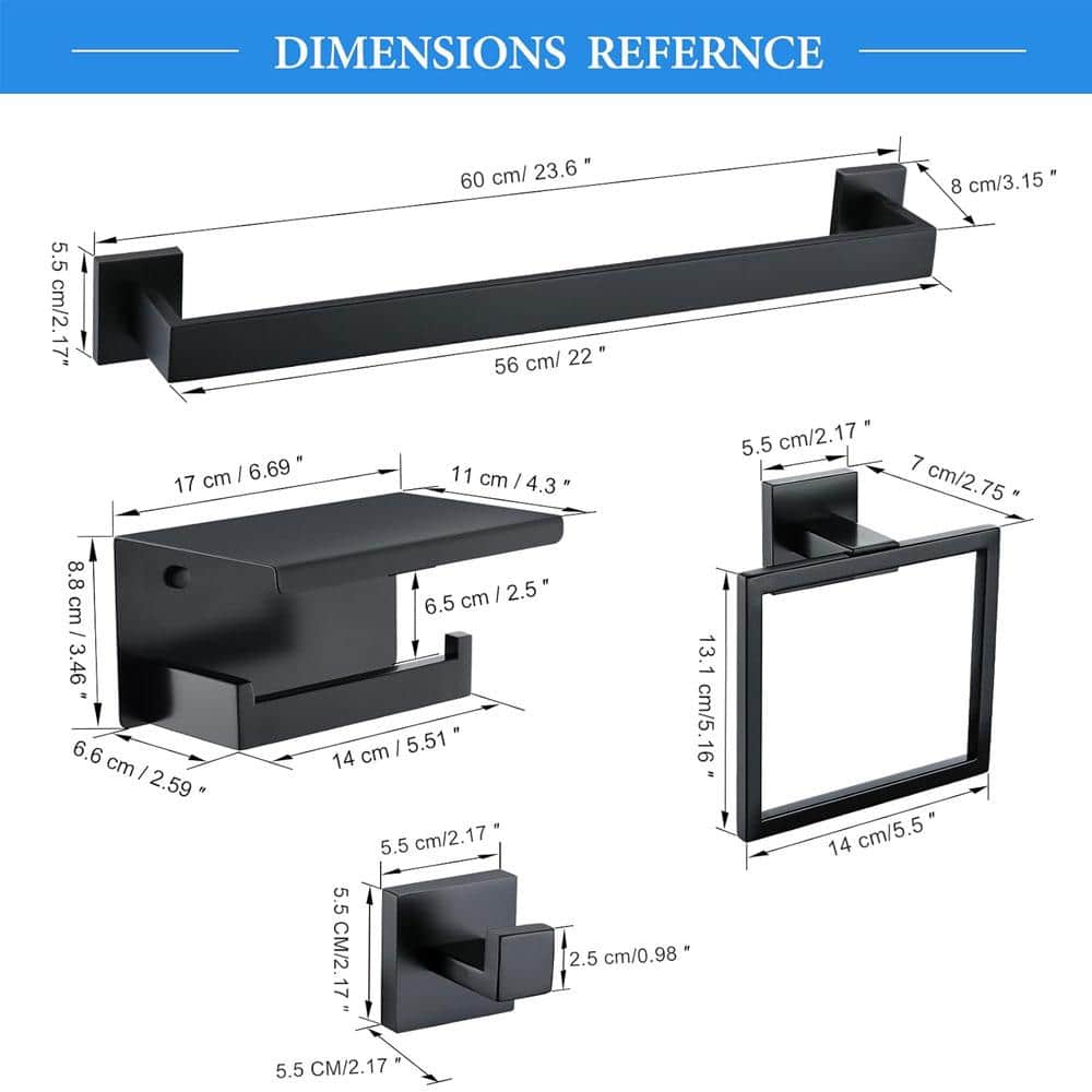 Matte Black Stainless Steel 6-Piece Bathroom Hardware Set