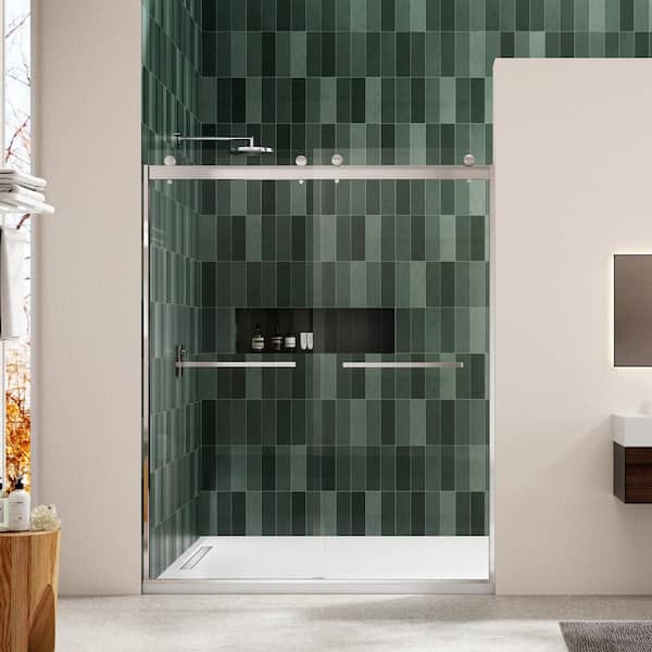 Unbranded 60 in. W x 74 in. H Sliding Frameless Bypass Shower Door in Brushed Nickel Finish with Clear Tempered Glass