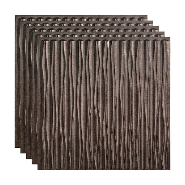 Fasade Dunes Vertical 2 ft. x 2 ft. Glue Up Vinyl Ceiling Tile in Smoked Pewter (20 sq. ft.)