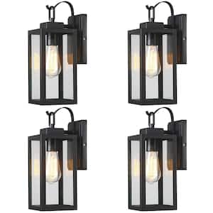 1-Light Matte Black Not Solar Outdoor Wall Lantern Waterproof Fixture with Clear Glasses (4-Pack)