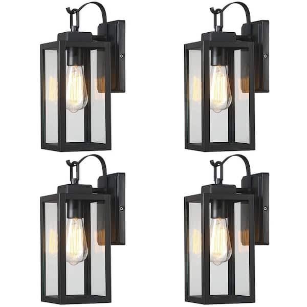 Pia Ricco 1-Light Matte Black Not Solar Outdoor Wall Lantern Waterproof Fixture with Clear Glasses (4-Pack)