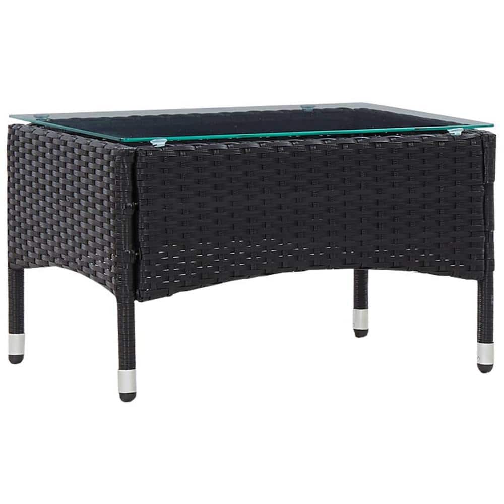 14.2 in. Black Rectangular Glass Outdoor Coffee Table