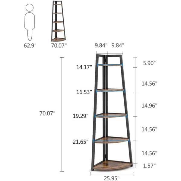 5 Tier Tall Corner Shelf, Bathroom Tower Shelves, 70 Inches Corner