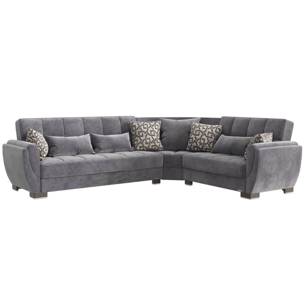 Basics Air Collection 3-Piece 108.7 in. Microfiber Convertible Sofa Bed Sectional 6-Seater With Storage, Grey -  Ottomanson, BSC-AIR-101-SEC