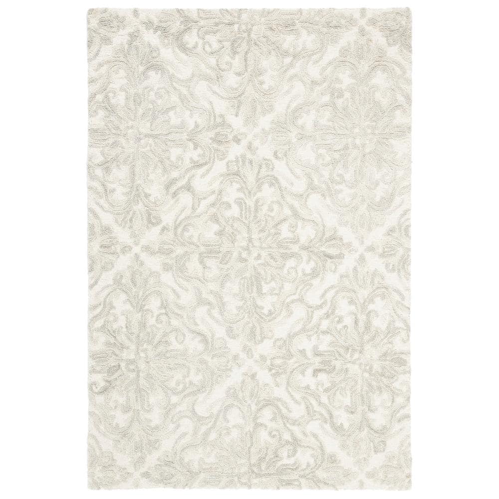 Ivory and Grey Floral Handmade Wool Area Rug 3' x 5'