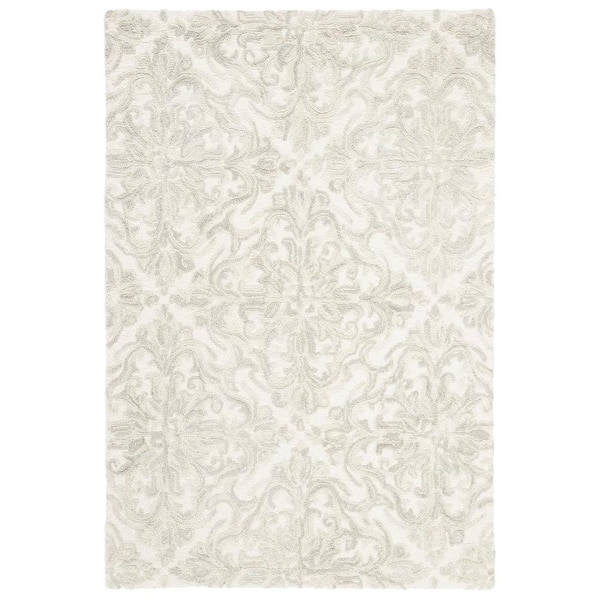 SAFAVIEH Blossom Ivory/Gray Doormat 3 ft. x 5 ft. Diamond Damask Floral Area Rug