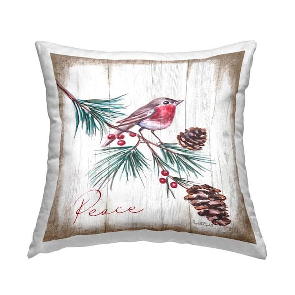Stupell Industries Seasonal Rustic Bird Multi-Color Print Polyester 18 in. x 18 in. Throw Pillow
