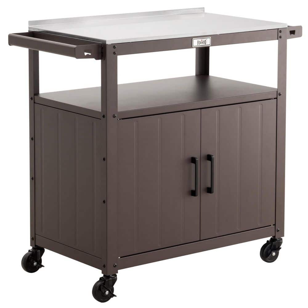 Outdoor Grill Cart with Stainless Steel Tabletop and Storage Cabinet for BB