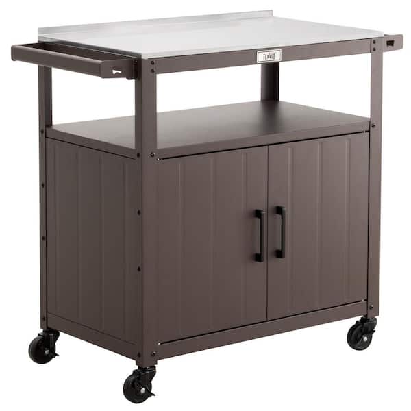 FEASTO Outdoor Grill Cart with Stainless Steel Tabletop and Storage Cabinet for BBQ Food Prep