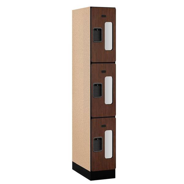 Salsbury Industries S-33000 Series 12 in. W x 76 in. H x 21 in. D 3-Tier See-Through Designer Wood Locker in Mahogany