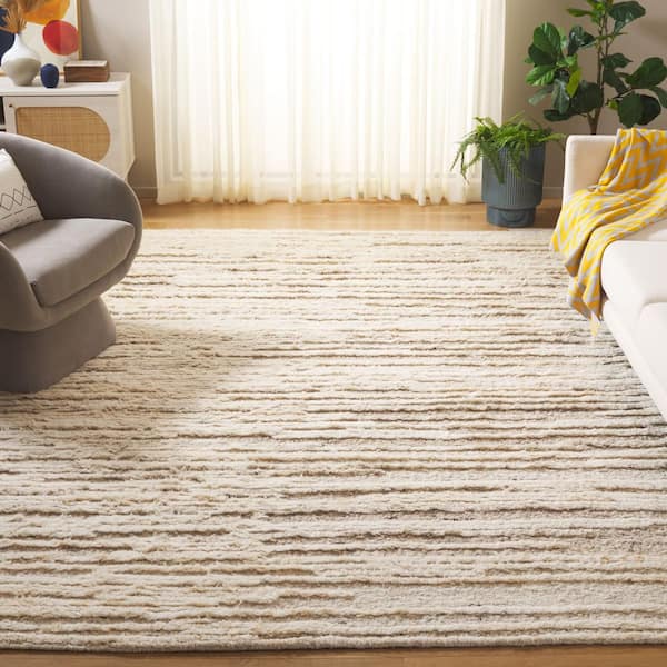 Tribeca 8 ft. x 10 ft. Beige/Brown Striped Distressed Area Rug