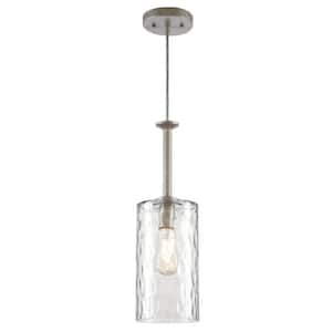 Hernando 1-Light Industrial Steel Shaded Mini Pendant with Clear Hammered Glass