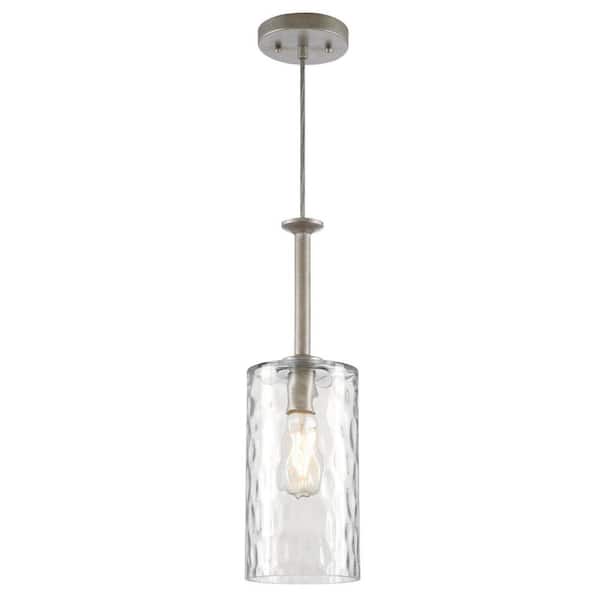 Westinghouse Hernando 1-Light Industrial Steel Shaded Mini Pendant with Clear Hammered Glass