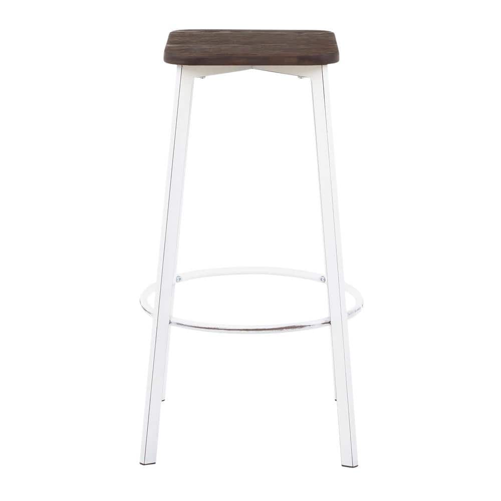 Vintage White & Espresso Industrial Backless Bar Stool