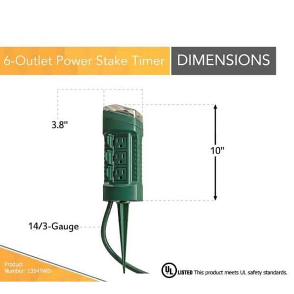 DEWENWILS Outdoor Power Stake Timer Waterproof, 100FT Remote Control Outlet  Timer, 6 Grounded Outlets 6FT Cord, Photocell Dusk to Dawn, for Outdoor  Lights, Sprinklers, Garden, 1875W/15A UL Listed