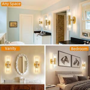 13 in. 2 Light Gold Wall Sconce with K9 Crystal Lampshade, Luxury Wall Light for Bedroom, Dining Room, Living Room