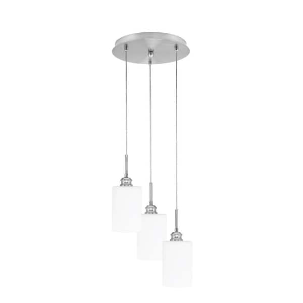 Unbranded Savannah 10.75 in. 3-Light Brushed Nickel Cord Pendant Light White Muslin Glass Shade