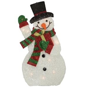 32 in. White and Red Waving Snowman Outdoor Christmas Yard Decor