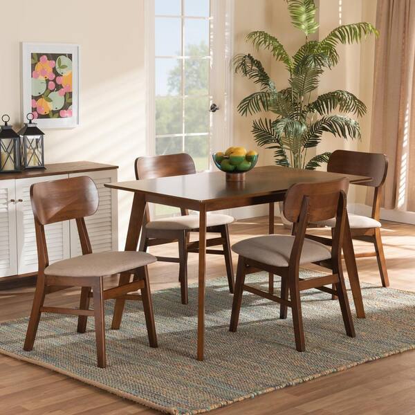 Baxton Studio Euclid 5 Piece Sand and Walnut Brown Dining Set