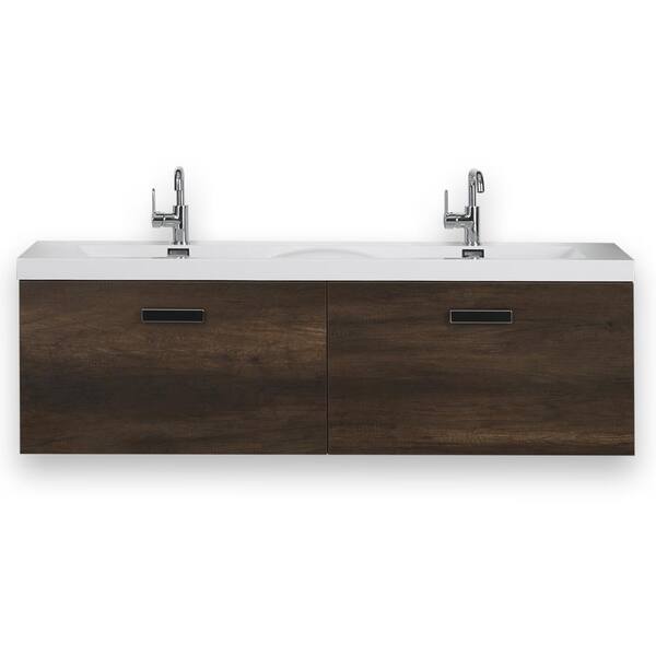 Streamline 63 in. W x 18.2 in. H Bath Vanity in Brown with Resin Vanity Top in White with White Basin