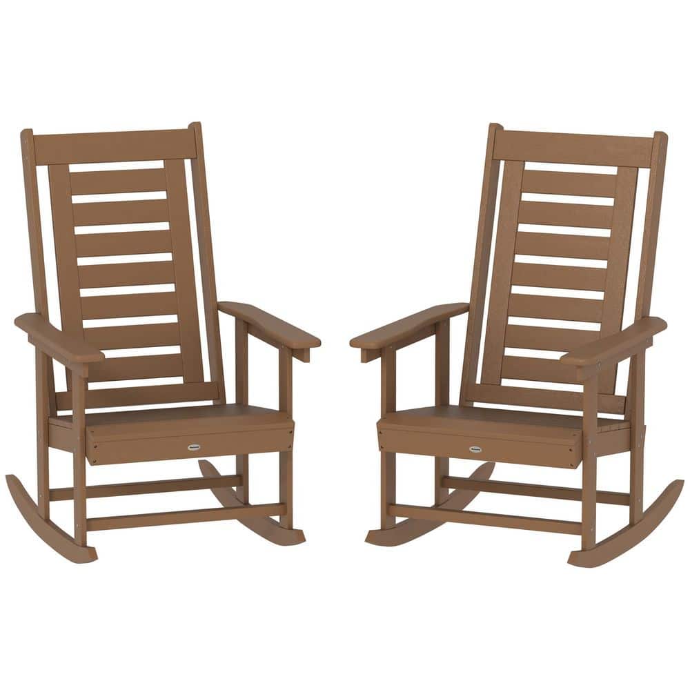 Brown Plastic Outdoor Rocking Chair 2-Chair Set