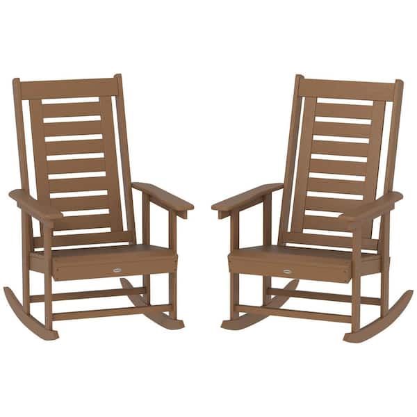 Brown Plastic Outdoor Rocking Chair 2-Chair Set