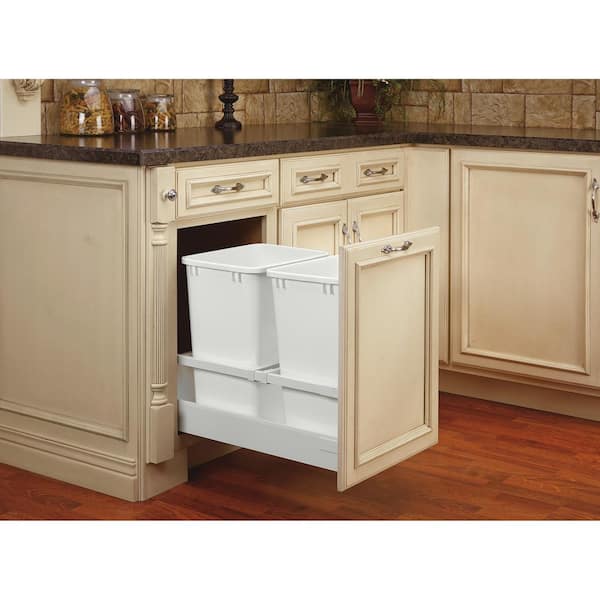 Rev-A-Shelf Pull Out Trash Can 35 Qt for Kitchen Cabinets, White