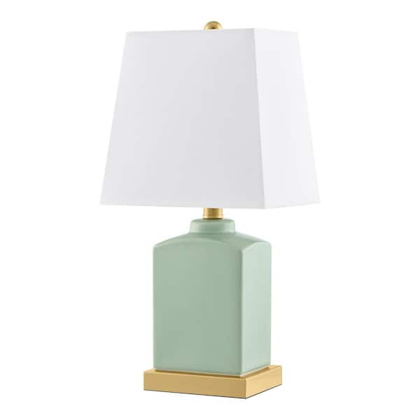Hampton Bay Oakman 18.5 in. Ceramic Green Indoor Table Lamp with White Fabric Shade