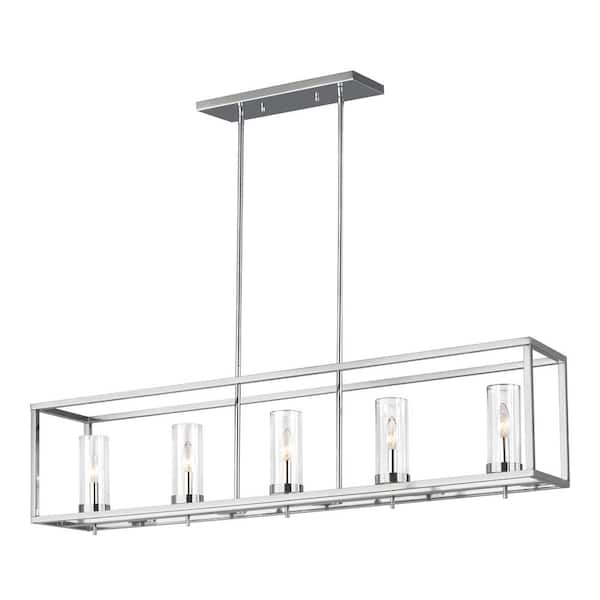 Zire 5 Light Chrome Transitional Dining Room Hanging Island Pendant with Clear Glass Shades