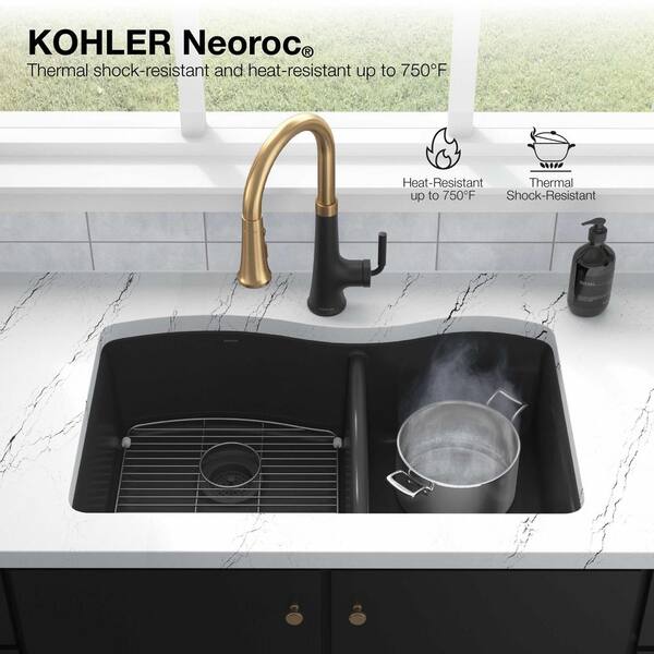 KOHLER Cairn Matte Grey Granite Composite 29.6875 in. Single Bowl Undermount Kitchen Sink
